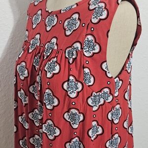 LOFT Red Sleeveless Blouse with Floral Pattern